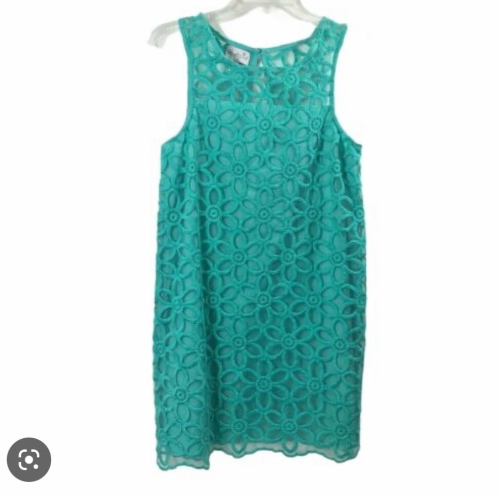 MudPie Aqua Flower Lace Overlay Dress